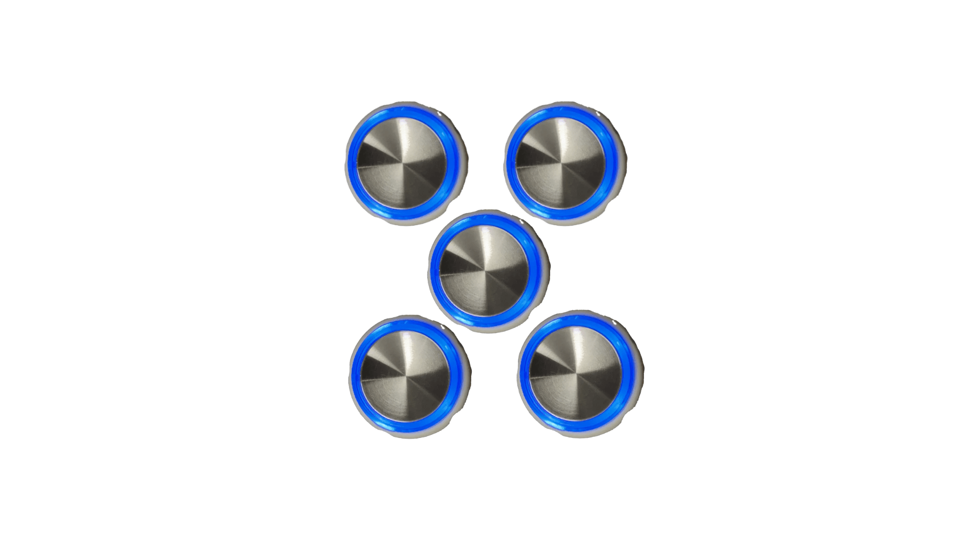Kit 5 Botões Chamada Côncavo Espelhado Led Azul 4 Vias Neo 24v Otis