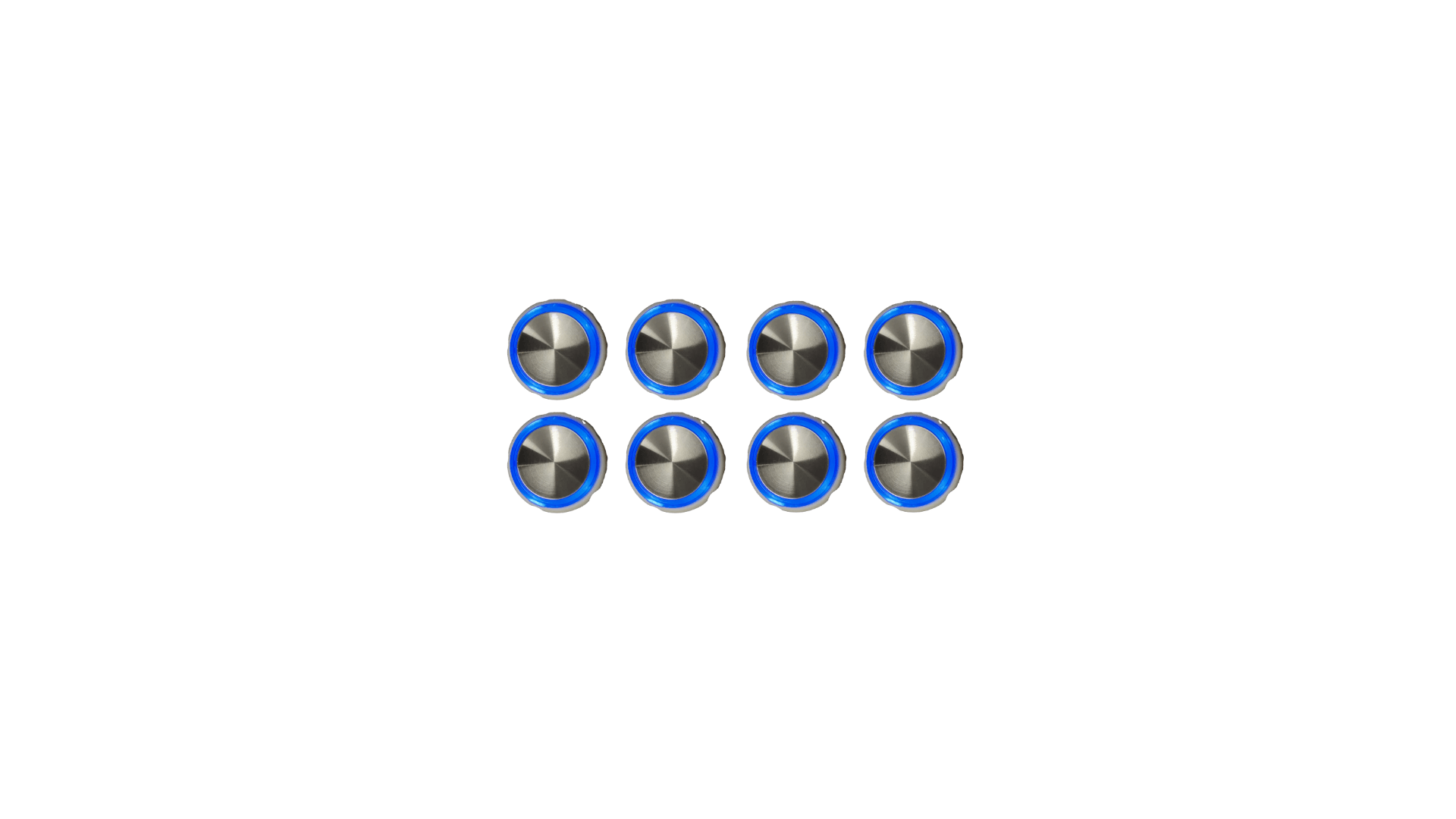 Kit 8 Botões Chamada Côncavo Espelhado Led Azul 4 Vias Neo 24v Otis