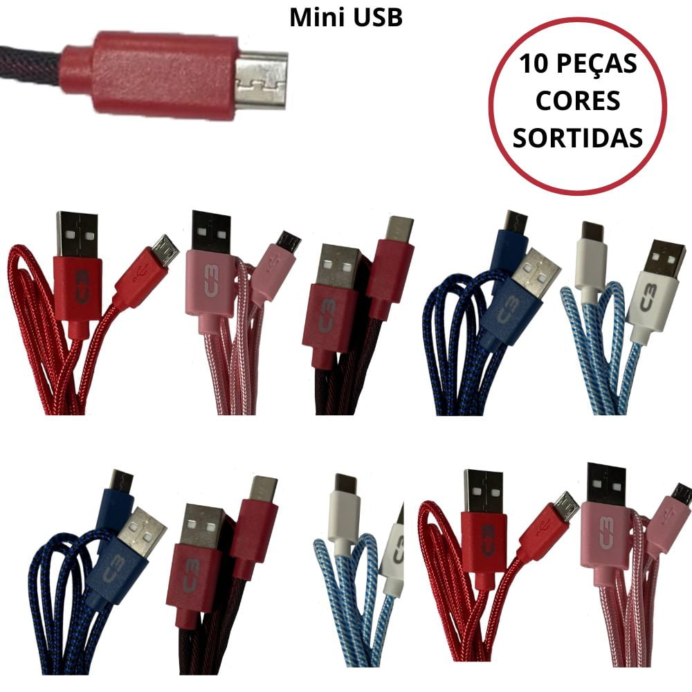 Kit 10 Cabos USB Micro Reforçado Android Carregador 1Mt