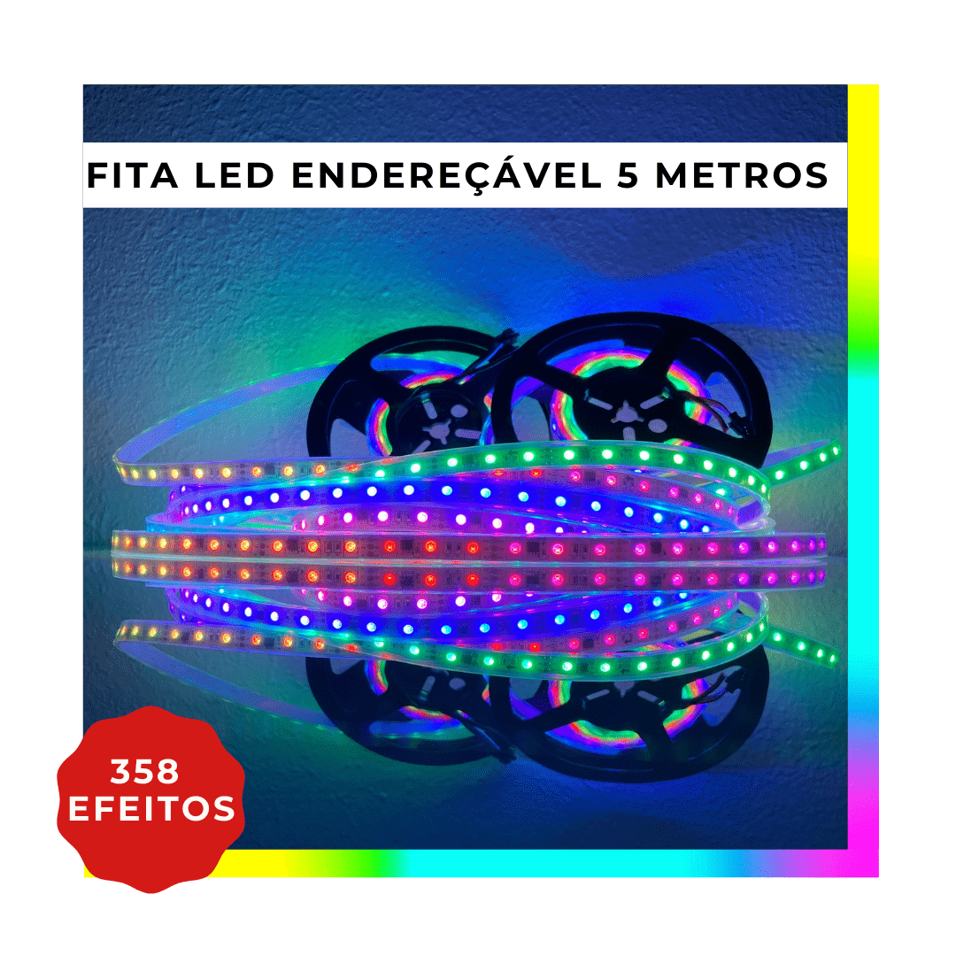 Fita LED endereçável com 5 Metros colorida + controle