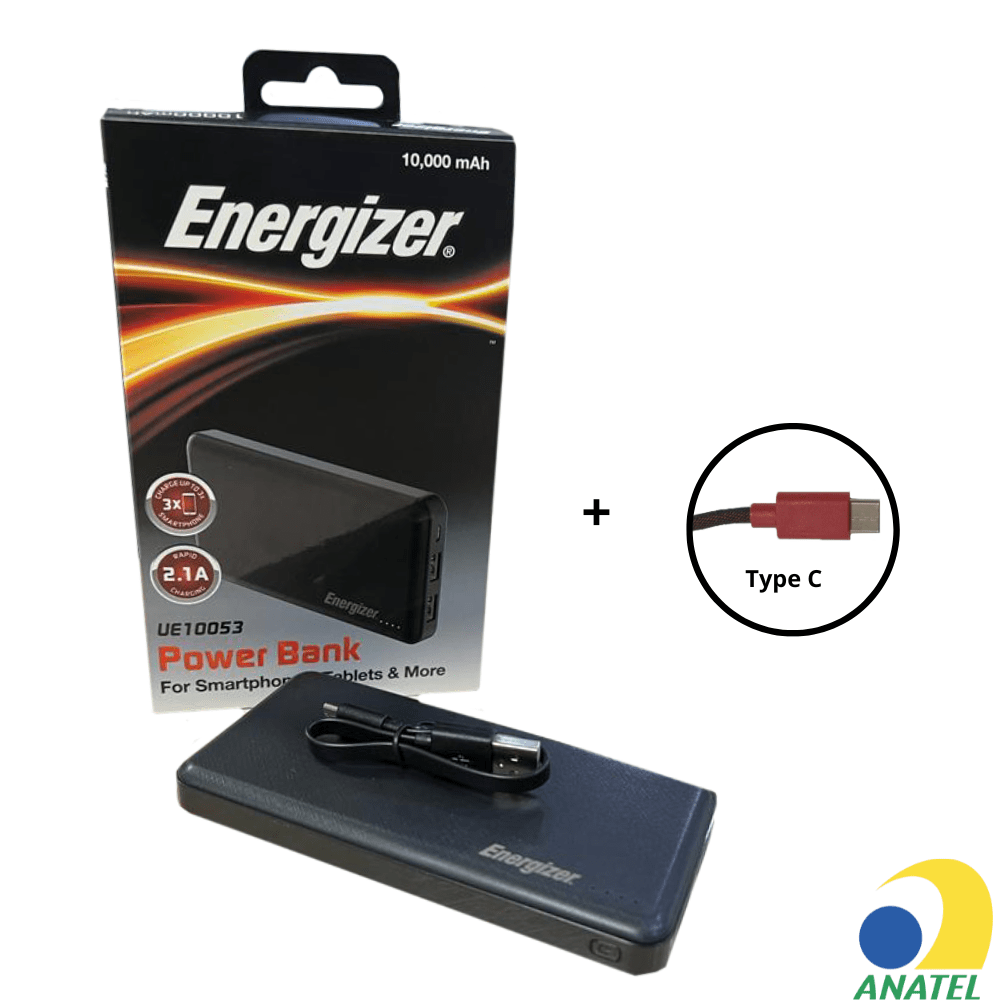 Carregador Portátil 10.000 Energizer Preto + Cabo Tipo C