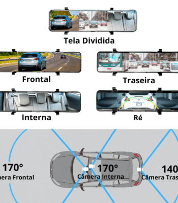 Retrovisor 3 câmeras, Para Veículos Uber,Taxi,99 e Vans