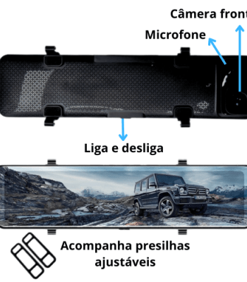 Retrovisor 3 câmeras, Para Veículos Uber,Taxi,99 e Vans