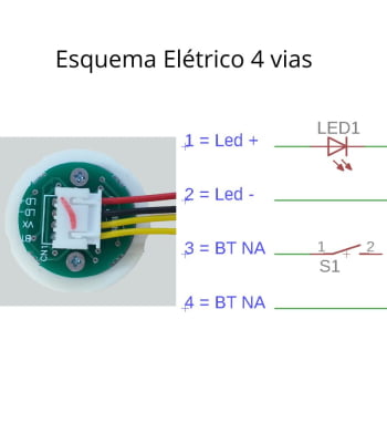 Botão de chamada para elevador Azul Aço Escovado 4 vias 12/24v Tipo Neo