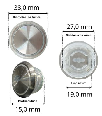 Botão de chamada para elevador Azul Aço Escovado 4 vias 12/24v Tipo Neo