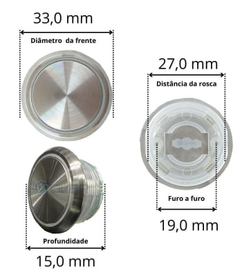 Botão de chamada para elevador Vermelho Aço Escovado 4 vias 12/24v Tipo Neo